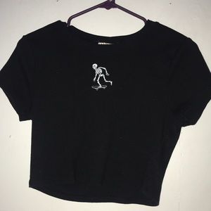 Black crop top with embroidered skeleton